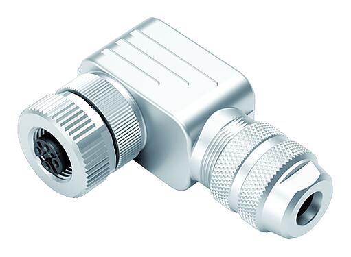 Illustration M12 Female angled connector, Contacts: 4, 6.0-8.0 mm, shieldable, wire clamp, IP67, with shielding ring