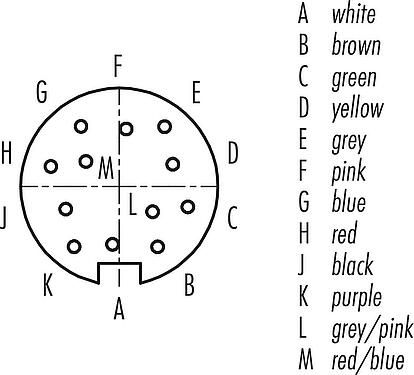 Disposition des contacts (Côté plug-in) M16 Connecteur femelle, Contacts: 12 (12-a), blindé, surmoulé sur le câble, IP67, TPE-U (PUR), noir, 12 x 0,25 mm², 2 m