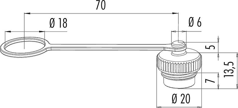 Scale drawing Protecting cap, IP67, with retaining strap