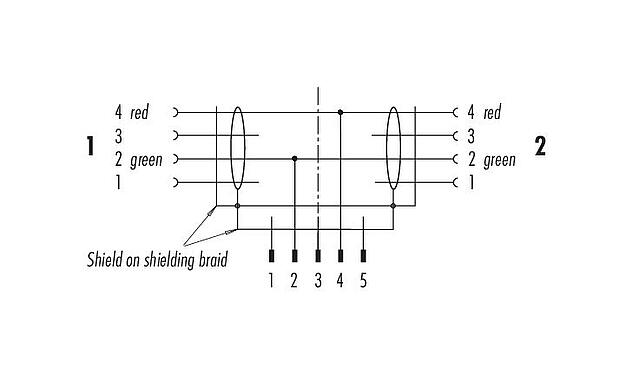 Pin assignment plans M12 Male cable splitter - 2 female cable connectors, Contacts: 2, shielded, moulded on the cable, IP67, Profibus, PUR, violet, 2 x 0.25 mm², 2 m