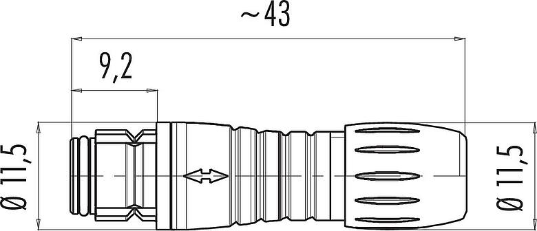 Scale drawing Snap-In Female cable connector, Contacts: 3, 3.5-5.0 mm, unshielded, solder, IP67