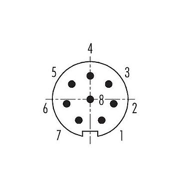 Contact arrangement (Plug-in side) M9 Male cable connector, Contacts: 8, 3.5-5.0 mm, unshielded, solder, IP67