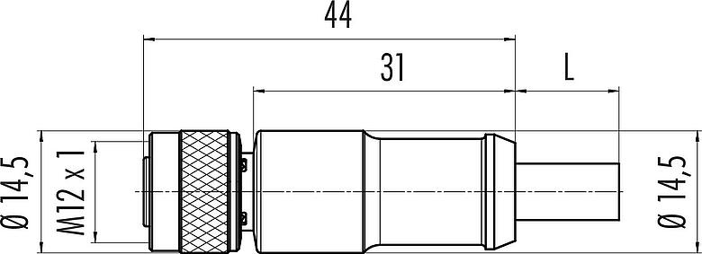 Dibujo a escala M12 Conector de cable hembra, Número de contactos: 4, blindado, moldeado en el cable, IP67, Ethernet CAT5e, TPE, negro, 2 x 2 x AWG 24, 2 m