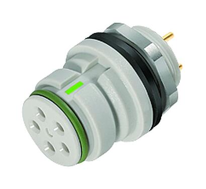Illustration Snap-In Female panel mount connector, Contacts: 8, unshielded, THT, IP67, M12x1.0, Front mounting
