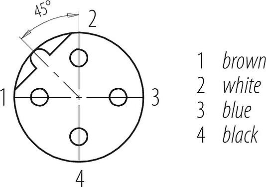 Disposición de los contactos (lado de la conexión) M12 Casquillo del armario de distribución, Número de contactos: 4, blindado, enchufable, IP67, UL 2238, Montaje en pared