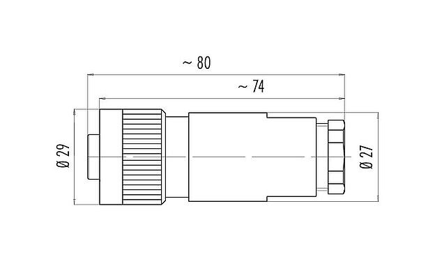 Dibujo a escala RD24 Conector de cable hembra, Número de contactos: 3+PE, 10,0-12,0 mm, sin blindaje, tornillo extraíble, IP67, UL, ESTI+, VDE, PG 13,5
