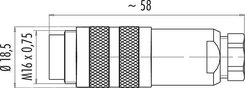 Dessin coté M16 Connecteur mâle, Contacts: 2 (02-a), 4,0-6,0 mm, blindable, souder, IP67, UL 2238