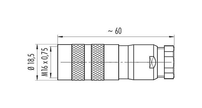 Dibujo a escala M16 Conector de cable hembra, Número de contactos: 4 (04-a), 6,0-8,0 mm, blindable, tornillo extraíble, IP67, UL 2238
