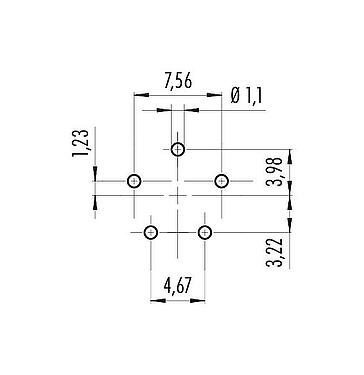 Conductor layout Bayonet Female panel mount connector, Contacts: 5, unshielded, THT, IP54 unplugged, M13x1,0, Front mounting