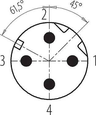 Disposition des contacts (Côté plug-in) M12 Connecteur mâle, Contacts: 4, 5,0-8,0 mm, blindable, sertir (Les contacts à sertir doivent être commandés séparément), IP67