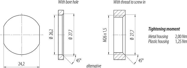 Muestra de montaje 7/8" Toma de brida, Número de contactos: 4, sin blindaje, THT, IP68, UL 2238, VDE, Montaje en pared, moldeado