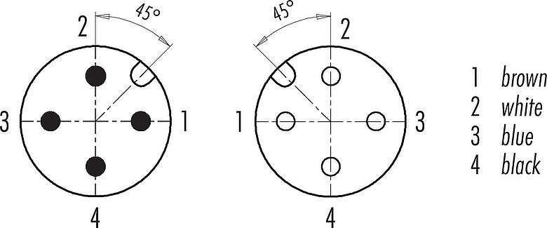 Contact arrangement (Plug-in side) M12 Male cable connector - female angled connector, Contacts: 4, unshielded, moulded on the cable, IP68/IP69K, UL 2238, PLTC, TPE-E, yellow, 4 x AWG 22, 1 m
