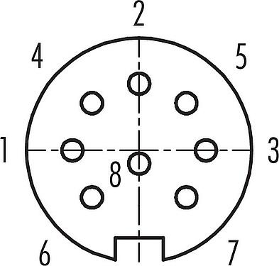 Disposición de los contactos (lado de la conexión) Bayoneta Toma de brida, Número de contactos: 8, sin blindaje, soldadura, IP40, M18x0,75, Montaje frontal