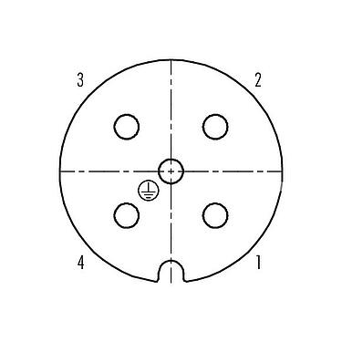 Contact arrangement (Plug-in side) RD30 Female panel mount connector, Contacts: 4+PE, unshielded, screw clamp, IP65, ESTI+, VDE, Front mounting