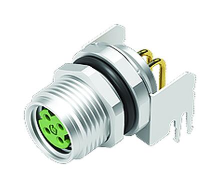 Illustration M8 Female angled panel mount connector, Contacts: 4, shieldable, THT, IP67, Rear mounting, potted