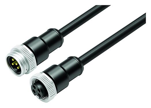 Ilustración 7/8" Cable de conexión conector de cable macho - conector de cable hembra, Número de contactos: 4, sin blindaje, moldeado en el cable, IP68, UL 2238, PUR, negro, 4 x 1,50 mm², 2 m