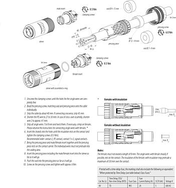 Assembly instructions Bayonet Male cable connector, Contacts: 6 (3+PE+2), 7,0-14,0 mm, unshielded, screw clamp, IP67 plugged and locked, UL 2237