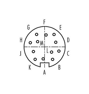 Contact arrangement (Plug-in side) Bayonet Female panel mount connector, Contacts: 12, unshielded, solder, IP40, M18x0,75, Front mounting