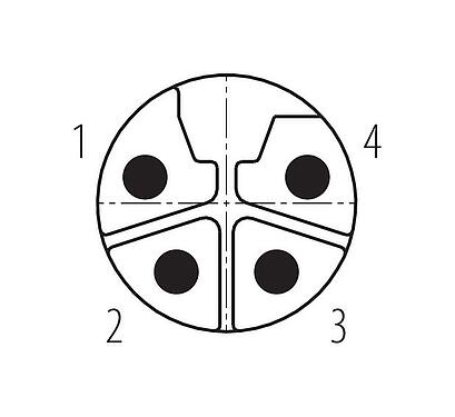 Disposición de los contactos (lado de la conexión) M12 Conector macho en ángulo, Número de contactos: 4, 8,0-13,0 mm, sin blindaje, tornillo extraíble, IP67, UL 2238, M12x1,0, para la fuente de alimentación (potencia)