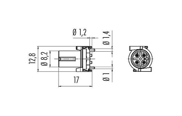Dessin coté M12 Encastrable femelle, Contacts: 4, blindable, SMT, IP67