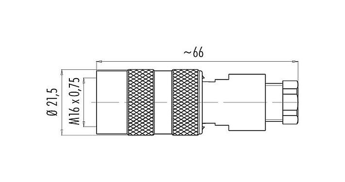 Scale drawing M16 Female cable connector, Contacts: 2 (02-a), 6.0-8.0 mm, unshielded, solder, IP67