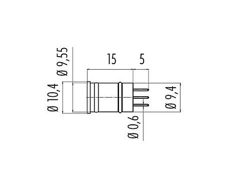 Dessin coté M12 Encastrable mâle, Contacts: 5, non blindé, THT, IP67