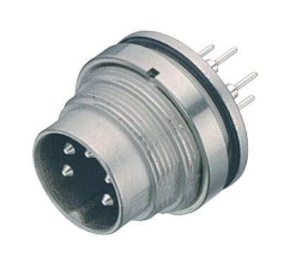 Illustration M16 Male panel mount connector, Contacts: 2 (02-a), unshielded, THT, IP67, UL 2238, M18x0,75, Rear mounting