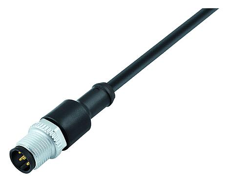 Illustration M12 Male cable connector, Contacts: 3, unshielded, moulded on the cable, IP68/IP69K, PUR, black, 3 x 0.34 mm², for welding applications, 10 m