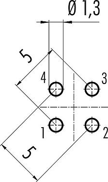 Conductor layout M12 Male panel mount connector, Contacts: 4, unshielded, Front mounting