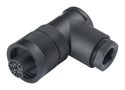 Illustration RD24 Female angled connector, Contacts: 6+PE, 10.0-12.0 mm, unshielded, crimping (Crimp contacts must be ordered separately), IP67, UL, ESTI+, VDE, PG 13.5