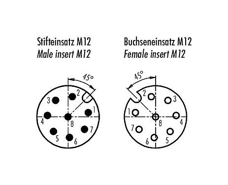 Contact arrangement (Plug-in side) M12 Lead-through for control cabinet, Contacts: 8, shielded, pluggable, IP67, M12x1.0