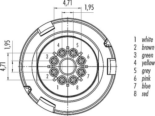 Contact arrangement (Plug-in side) Bayonet Male cable connector, Contacts: 8, unshielded, solder, IP67, PUR, black, 8 x 0.25 mm², 5 m