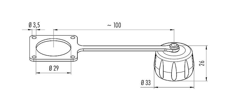 Scale drawing Protecting cap, IP68/IP69K plugged, with retaining strap
