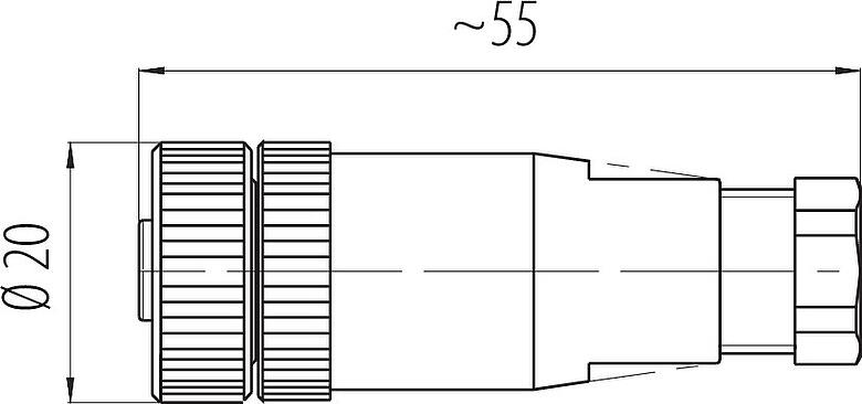 Dibujo a escala M12 Conector de cable hembra, Número de contactos: 2+PE, 6,0-8,0 mm, sin blindaje, tornillo extraíble, IP67, UL