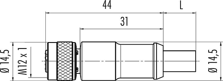 Scale drawing M12 Female cable connector, Contacts: 4, shielded, moulded on the cable, IP67, UL 2238, Profinet/Ethernet CAT5e, PUR, green, 4 x AWG 22, 0.6 m