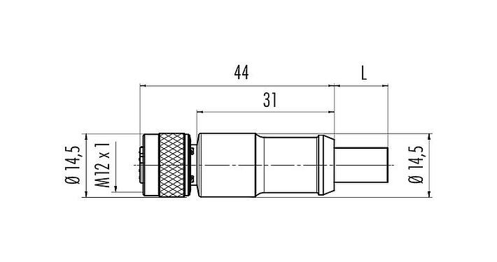 Scale drawing M12 Female cable connector, Contacts: 4, shielded, moulded on the cable, IP67, UL 2238, Profinet/Ethernet CAT5e, PUR, green, 4 x AWG 22, 2 m