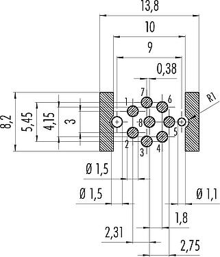 Disposition du conducteur M12 Embase mâle, Contacts: 8, blindable, SMT, IP67, M12x1,0, Montage frontal