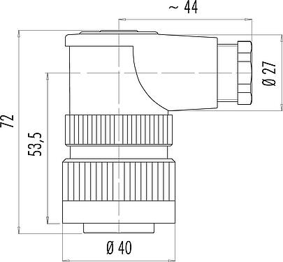 Scale drawing RD30 Female angled connector, Contacts: 24, 10.0-12.0 mm, unshielded, solder, IP65