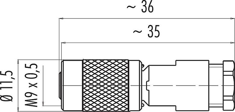 Scale drawing M9 Female cable connector, Contacts: 3, 3.5-5.0 mm, unshielded, solder, IP67