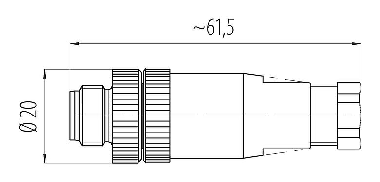Dibujo a escala M12 Conector de cable macho, Número de contactos: 2+PE, 6,0-8,0 mm, sin blindaje, tornillo extraíble, IP67, UL