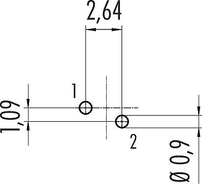 Conductor layout M9 Female panel mount connector, Contacts: 2, unshielded, THT, IP40, M9x0,5, Front mounting