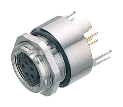 Illustration M9 Female panel mount connector, Contacts: 7, shieldable, THT, IP67, M12x0.5, Rear mounting, potted