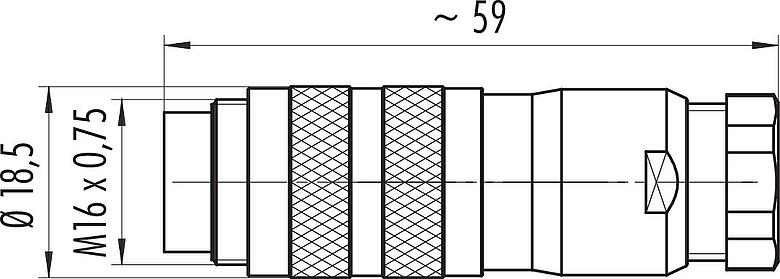 Dessin coté M16 Connecteur mâle, Contacts: 3 (03-a), 6,0-8,0 mm, blindable, pince à visser, IP67, UL 2238