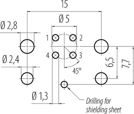 Disposición del conductor M12 Toma de brida, Número de contactos: 4, blindable, THR, IP67, UL 2238, M12x1,0, Montaje en pared