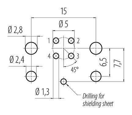 Disposición del conductor M12 Toma de brida, Número de contactos: 4, blindable, THR, IP68, UL 2238, M12x1,0, Montaje frontal, para montaje de PCB
