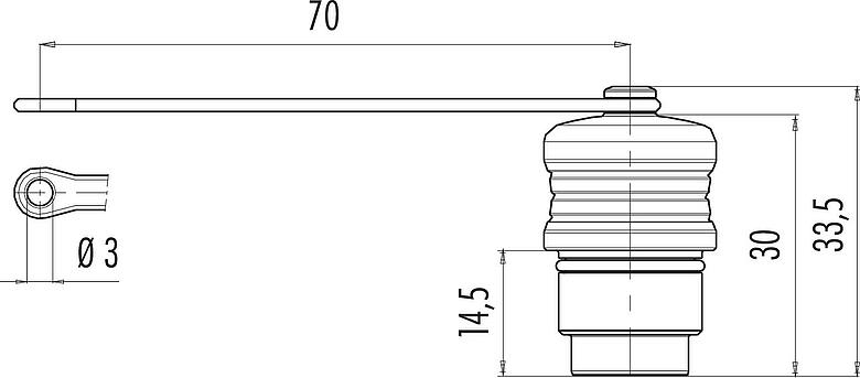 Scale drawing Protecting cap, IP67, Female panel mount connector, male panel mount connector