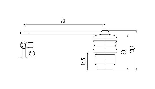 Scale drawing Protecting cap, IP67, Female panel mount connector, male panel mount connector