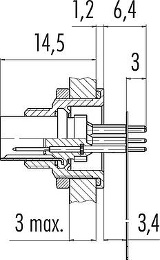 Dibujo a escala M9 Enchufe de brida, Número de contactos: 7, sin blindaje, THT, IP67, M12x0,5, Montaje en pared, moldeado