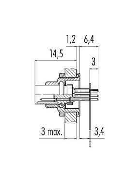 Dibujo a escala M9 Enchufe de brida, Número de contactos: 8, sin blindaje, THT, IP67, M12x0,5, Montaje en pared, moldeado
