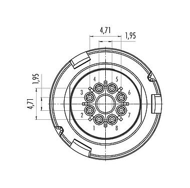 Contact arrangement (Plug-in side) Bayonet Male cable connector, Contacts: 8, 4.0-6.0 mm, unshielded, solder, IP67